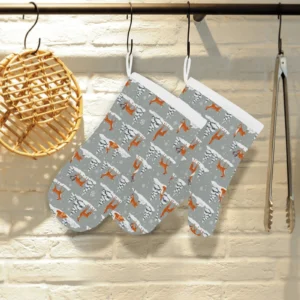 Beautiful Deer Winter Christmas Heat Resistant Oven Mitts Pot Holders Set
