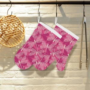 Beautiful Dragonfly Pink Background Heat Resistant Oven Mitts Pot Holders Set