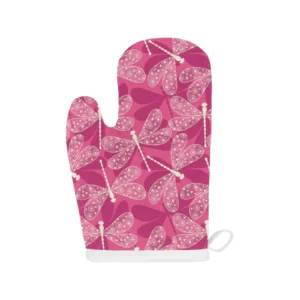 Beautiful Dragonfly Pink Background Heat Resistant Oven Mitts Pot Holders Set