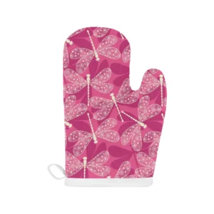 Beautiful Dragonfly Pink Background Heat Resistant Oven Mitts Pot Holders Set