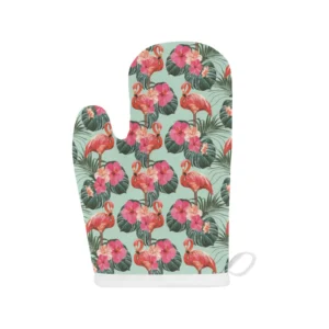Beautiful Flamingo Tropical Palm Leaves Hibiscus Heat Resistant Oven Mitts Pot Holders Set