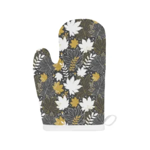 Beautiful Gold Autumn Maple Leaf Pattern Heat Resistant Oven Mitts Pot Holders Set