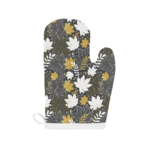 Beautiful Gold Autumn Maple Leaf Pattern Heat Resistant Oven Mitts Pot Holders Set