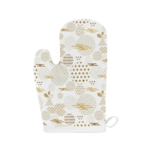 Beautiful Gold Japanese Pattern Heat Resistant Oven Mitts Pot Holders Set