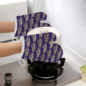 Beautiful Japanese Fan Pattern Heat Resistant Oven Mitts Pot Holders Set