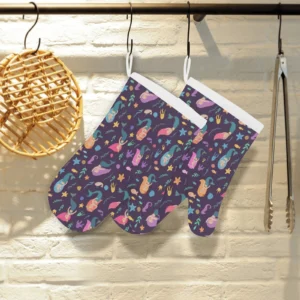 Beautiful Mermaid Fish Jellyfish Algae Other Marin Heat Resistant Oven Mitts Pot Holders Set