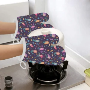 Beautiful Mermaid Fish Jellyfish Algae Other Marin Heat Resistant Oven Mitts Pot Holders Set