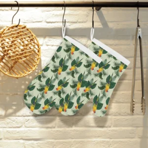 Beautiful Parrot Palm Leaves Pattern Heat Resistant Oven Mitts Pot Holders Set