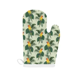 Beautiful Parrot Palm Leaves Pattern Heat Resistant Oven Mitts Pot Holders Set