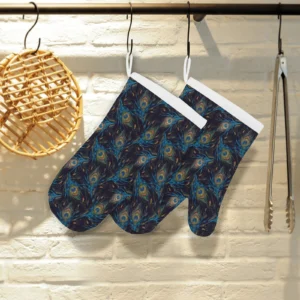 Beautiful Peacock Feather Pattern Heat Resistant Oven Mitts Pot Holders Set