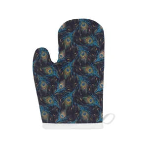 Beautiful Peacock Feather Pattern Heat Resistant Oven Mitts Pot Holders Set