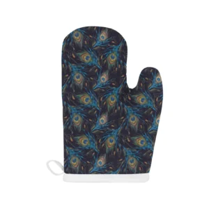 Beautiful Peacock Feather Pattern Heat Resistant Oven Mitts Pot Holders Set