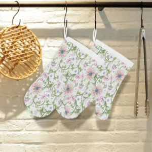 Beautiful Pink Lotus Waterlily Leaves Pattern Heat Resistant Oven Mitts Pot Holders Set