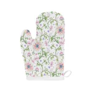 Beautiful Pink Lotus Waterlily Leaves Pattern Heat Resistant Oven Mitts Pot Holders Set