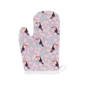 Beautiful Toucan Flower Leaves Heat Resistant Oven Mitts Pot Holders Set