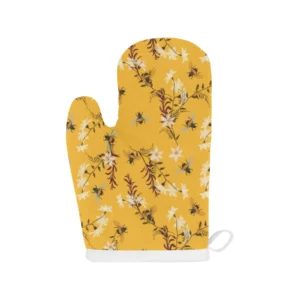Bee Flower Pattern Heat Resistant Oven Mitts Pot Holders Set