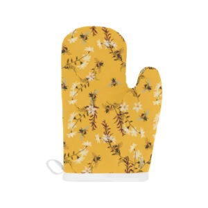 Bee Flower Pattern Heat Resistant Oven Mitts Pot Holders Set