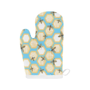 Bee Honeycomb Pattern Heat Resistant Oven Mitts Pot Holders Set
