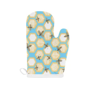 Bee Honeycomb Pattern Heat Resistant Oven Mitts Pot Holders Set