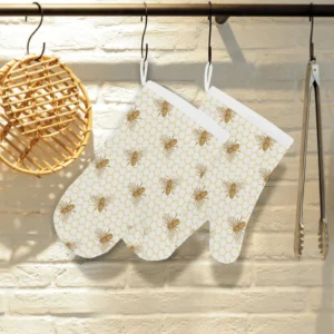 Bee Honeycomb Seamless Design Pattern Heat Resistant Oven Mitts Pot Holders Set
