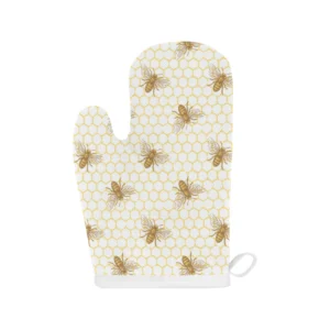 Bee Honeycomb Seamless Design Pattern Heat Resistant Oven Mitts Pot Holders Set
