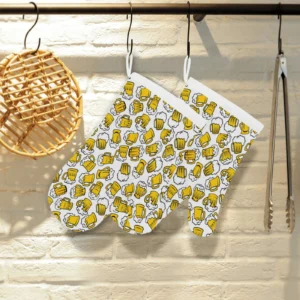 Beer Design Pattern Heat Resistant Oven Mitts Pot Holders Set