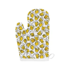 Beer Design Pattern Heat Resistant Oven Mitts Pot Holders Set
