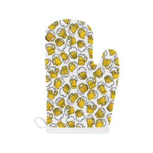 Beer Design Pattern Heat Resistant Oven Mitts Pot Holders Set