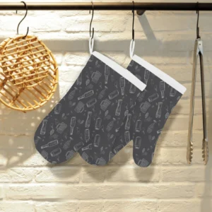 Beer Hand Drawn Pattern Heat Resistant Oven Mitts Pot Holders Set