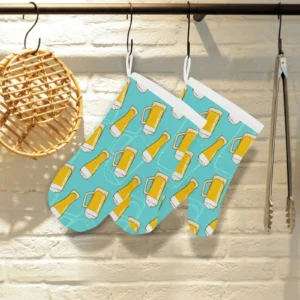 Beer Pattern Green Background Heat Resistant Oven Mitts Pot Holders Set