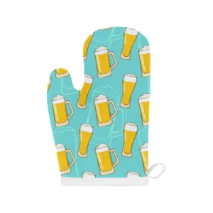 Beer Pattern Green Background Heat Resistant Oven Mitts Pot Holders Set