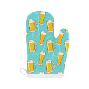 Beer Pattern Green Background Heat Resistant Oven Mitts Pot Holders Set