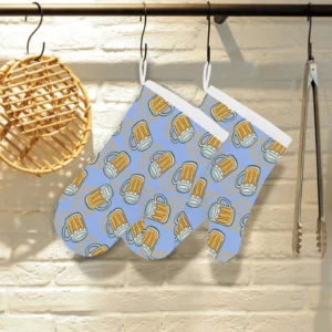 Beer Pattern Heat Resistant Oven Mitts Pot Holders Set
