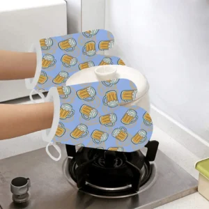 Beer Pattern Heat Resistant Oven Mitts Pot Holders Set