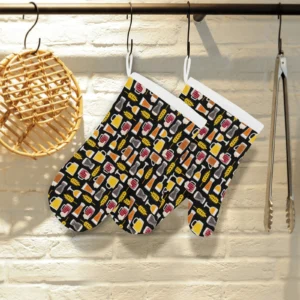 Beer Type Pattern Heat Resistant Oven Mitts Pot Holders Set
