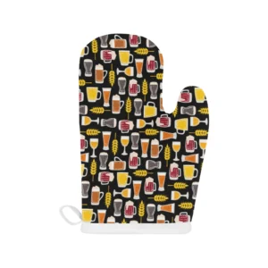 Beer Type Pattern Heat Resistant Oven Mitts Pot Holders Set