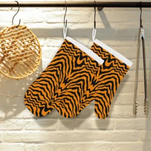 Bengal Tigers Skin Print Pattern Heat Resistant Oven Mitts Pot Holders Set