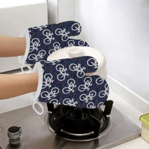 Bicycle Pattern Print Design 03 Heat Resistant Oven Mitts Pot Holders Set
