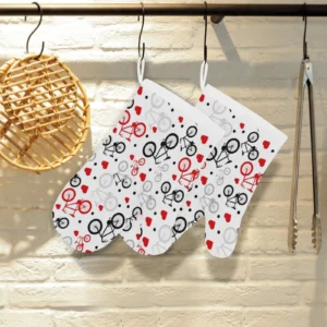 Bicycle Pattern Print Design 04 Heat Resistant Oven Mitts Pot Holders Set
