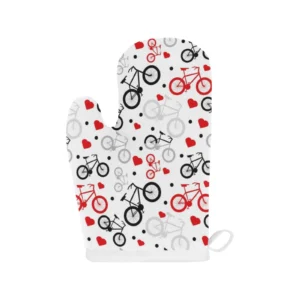 Bicycle Pattern Print Design 04 Heat Resistant Oven Mitts Pot Holders Set