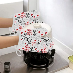 Bicycle Pattern Print Design 04 Heat Resistant Oven Mitts Pot Holders Set