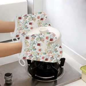 Bicycle Pattern Print Design 05 Heat Resistant Oven Mitts Pot Holders Set