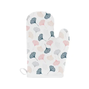 Black Gray Cream Coral Ginkgo Leaves Pattern Heat Resistant Oven Mitts Pot Holders Set