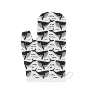 Black Whale Pattern Heat Resistant Oven Mitts Pot Holders Set