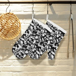 Black White Camouflage Pattern Heat Resistant Oven Mitts Pot Holders Set