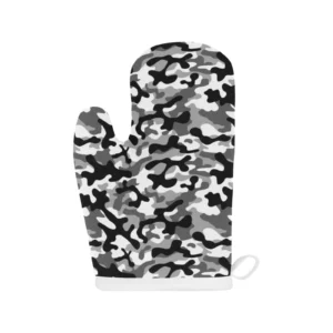 Black White Camouflage Pattern Heat Resistant Oven Mitts Pot Holders Set