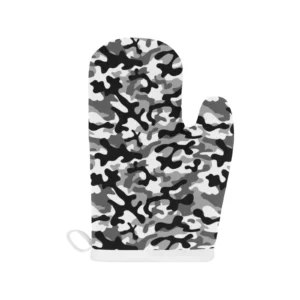 Black White Camouflage Pattern Heat Resistant Oven Mitts Pot Holders Set