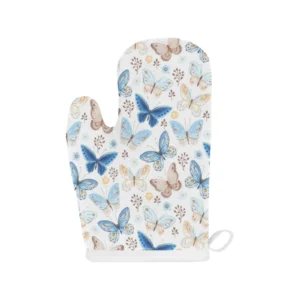 Blue Butterfly Pattern Heat Resistant Oven Mitts Pot Holders Set