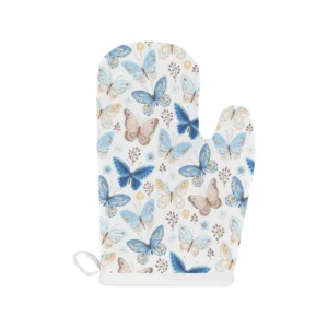 Blue Butterfly Pattern Heat Resistant Oven Mitts Pot Holders Set