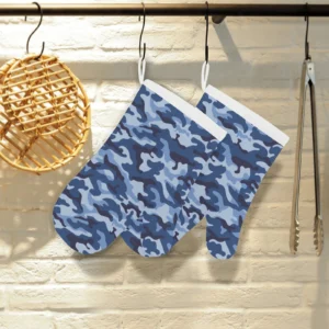 Blue Camouflage Pattern Heat Resistant Oven Mitts Pot Holders Set